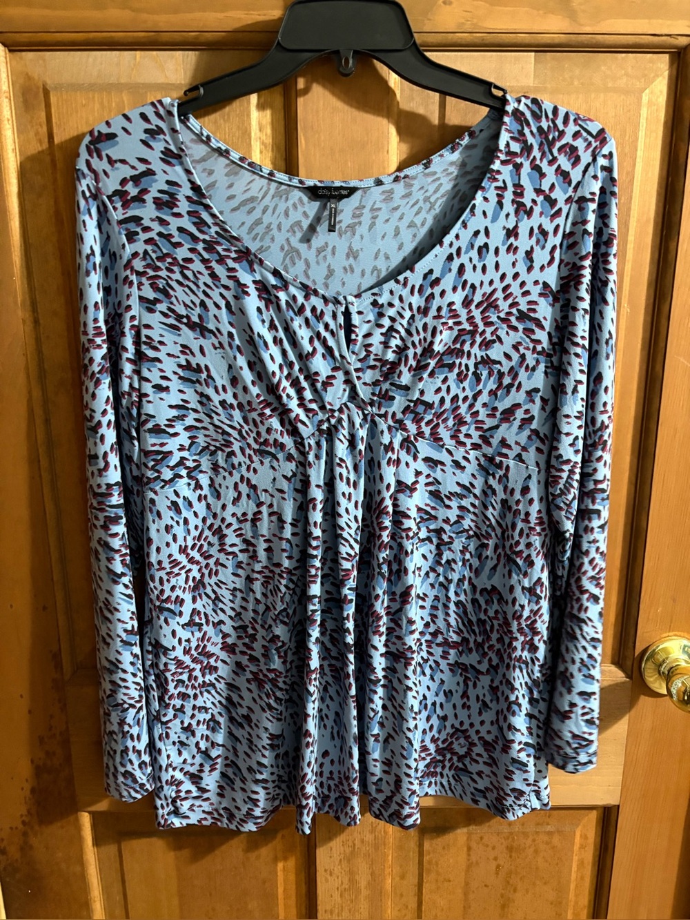 Daisy Fuentes Light Blue V-Neck Long-Sleeve Printed Top